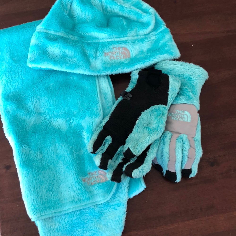 North Face kids hat, glove, and scarf set